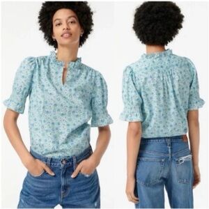 J.Crew Liberty® Amelie Green Blue Floral Print Puff Sleeve Top Blouse S